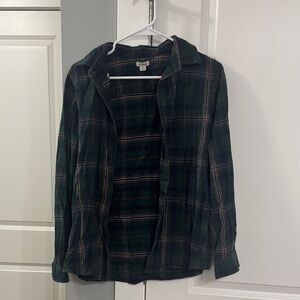 L.L. Bean Green and Black Plaid Flannel Shirt with Pink Accents
